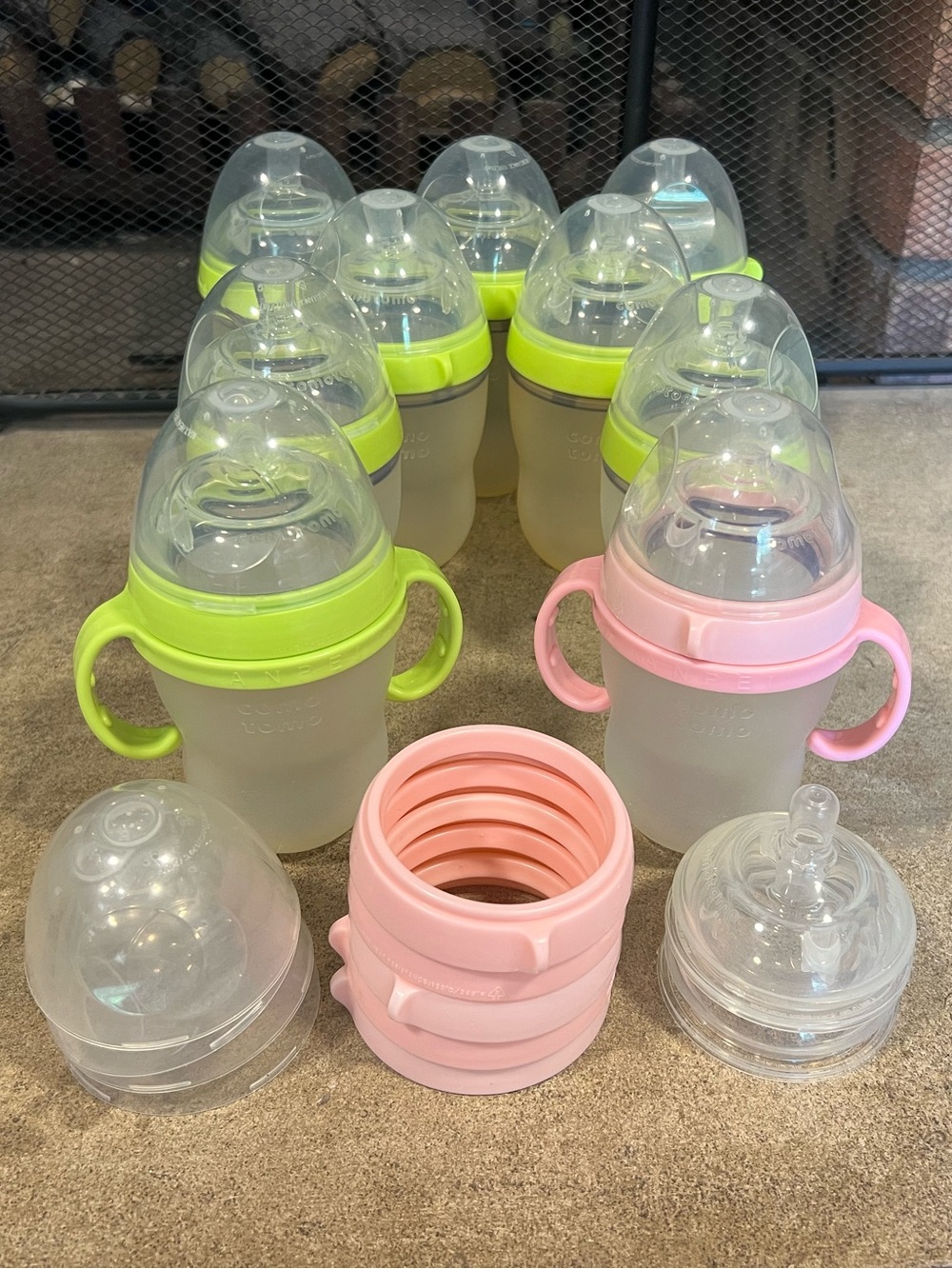 Comotomo 8oz. Baby Bottle & Transition Cup Lot of 9 w/ 2 Anpei Handles